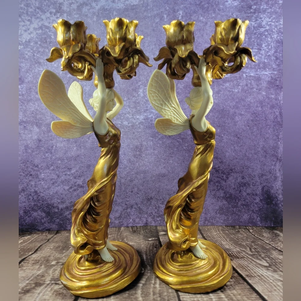2 Veronese Fairy Holding Candlestick Holder 13‎ 1/8 Inches Tall